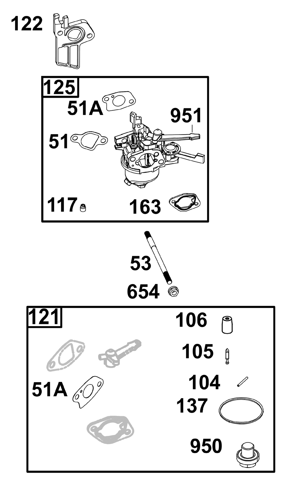 Carburetor Group Diagram and Parts List for 13U132-0003-G1 100000 - 19Z999 Briggs and Stratton Engine
